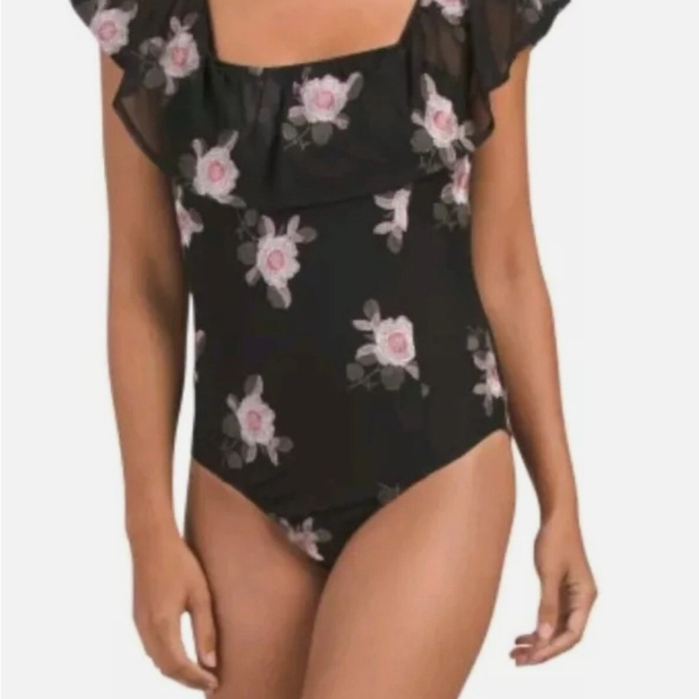 NWT Band of Gypsies Black Floral Off-Shoulder Bodysuit - Picture 5 of 7